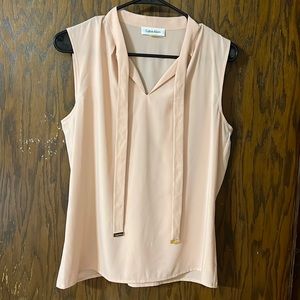 NWT Calvin Klein Women's Peach Sleeveless Tie-neck Blouse